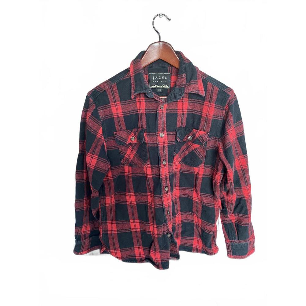 Jach’s New York Red Black Plaid Heavy Cotton Shacket Size L